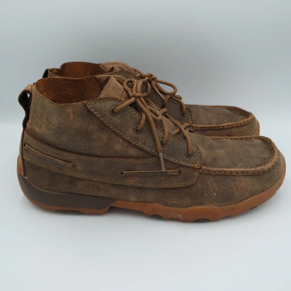 Twisted X Mens Driving Moc Chukka Boots Distressed Brown Leather MDM0003 Size 13